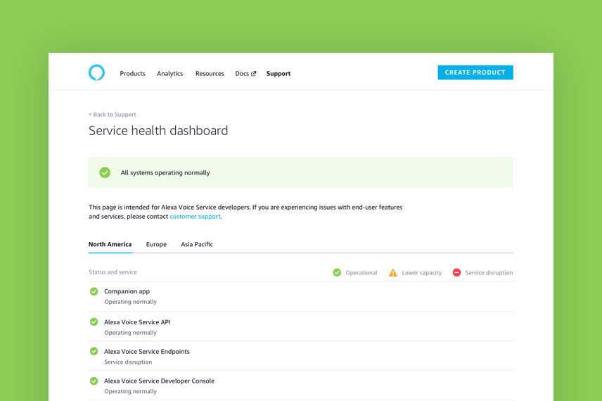 Alexa Service Health Dashboard